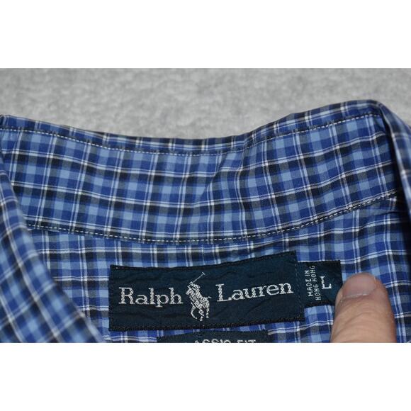 Polo Ralph Lauren Shirt Mens Size Large Classic Fit Dress Blue Plaids Cotton - Picture 4 of 6